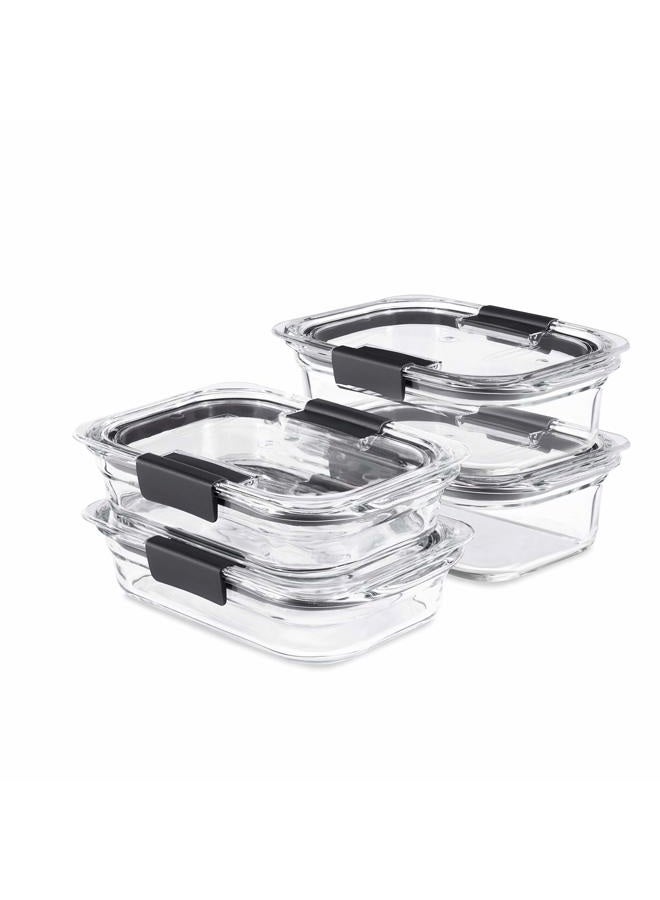 Rubbermaid Brilliance Glass Storage Set of 4 Food Containers with Lids (8 Pieces Total), BPA Free and Leak Proof, Medium, Clear - Image 1
